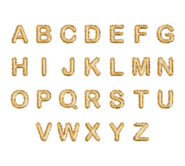 Metallic Gold Text Balloons, golden letter alphabet, vector illustration