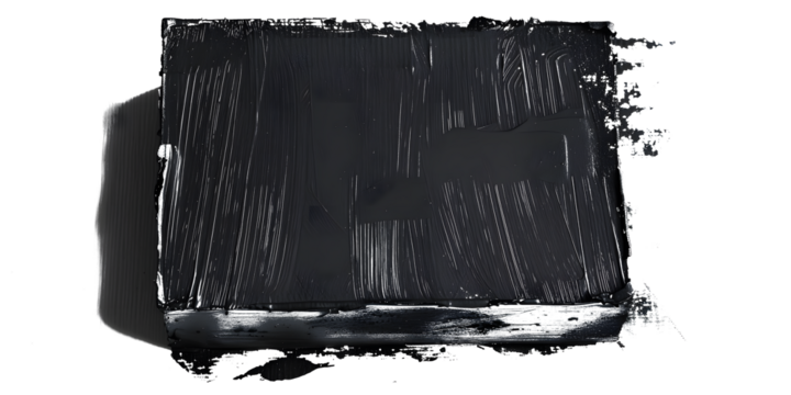 Hand painted black block of paint texture isolated on white background