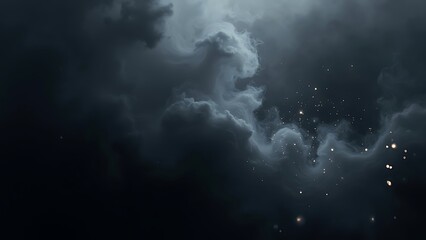 Obraz premium A black background enveloped in dark, swirling mist with subtle light accents. The moody atmosphere and ethereal fog create a mysterious, otherworldly visual effect.
