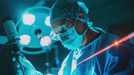 A surgeon performing minimally invasive surgery where the tools are guided by laser beams that ensure the most precise and gentle touch