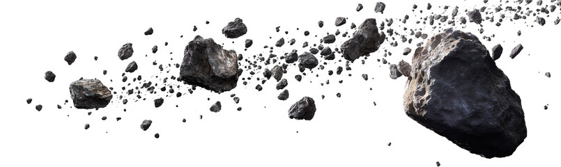 Cluster of Asteroids Floating in Space on a Transparent Background