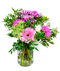 Isolated flower arrangement in a glass vase