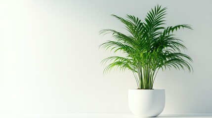 Obraz premium Houseplant in a simple white ceramic pot, placed on a seamless white background. Soft lighting highlights the lush green foliage. Ideal for lifestyle and interior decor visuals.