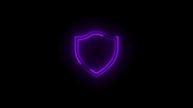 Neon shield icon purple glowing black background animation