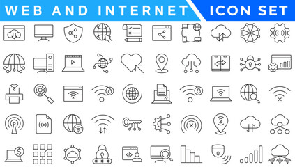 Web and internet line icons collection. Big UI icon set in a flat design. Thin outline icons pack. Vector illustration
