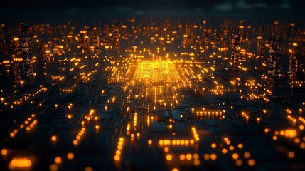 Fototapeta premium Cityscape of the Future A Microchip City