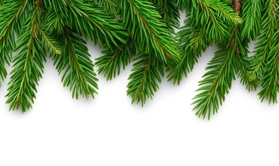 Spruce Branches Border on White Background