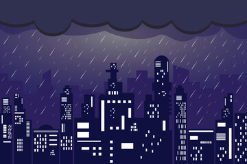 City vector night with rain