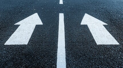 Worn street pavement with faded directional arrows, showing signs of heavy use, faded arrows, urban direction