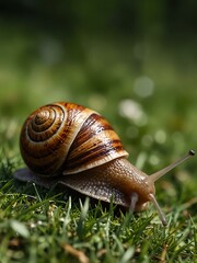 Detailed snail illustration on grass.