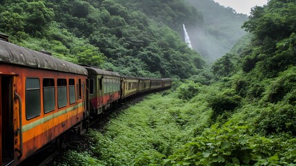 Obraz premium Train, Locomotive, Old Rusty, Abandoned in the Forest, Overgrown, Abstract Image, Texture, Pattern Background, Wallpaper, Cover and Screen of Smartphone, PC, Laptop, 9:16 and 16:9 Format