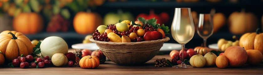 Thanksgiving Table with Cornucopia and Seasonal Decor