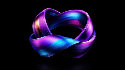 Abstract Twisted Metal Ring in Purple, Blue and Gold on Black Background
