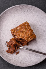 Chocolate sweet brownie cake in a square shape