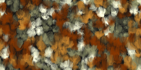 Seamless abstract pattern with colorful brush strokes. Background with green, orange and white paint stains