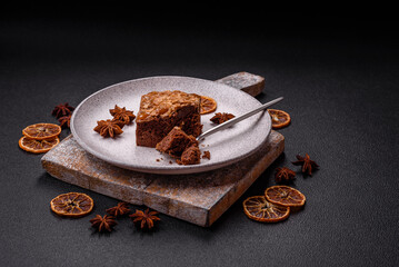 Chocolate sweet brownie cake in a square shape