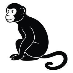Fototapeta premium a black silhouette of a monkey. The monkey is sitting on its hind legs with its front paws on the ground and its tail curled around its body