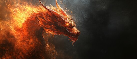 Naklejka premium Fiery Dragon Head in a Dark Atmosphere