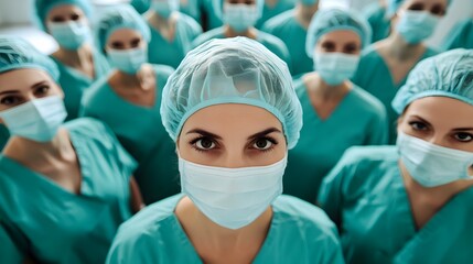Close-up Portrait of a Female Surgeon in Scrubs and a Surgical Mask