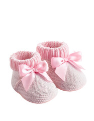 Pink baby booties with bows