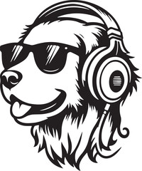 A Cute Dog Listening to Music with Headphones silhouette vector