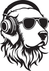 A Cute Dog Listening to Music with Headphones silhouette vector