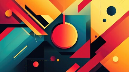 A dynamic abstract background featuring floating geometric shapes in vibrant colors, arranged in layers to create a bold and modern banner design