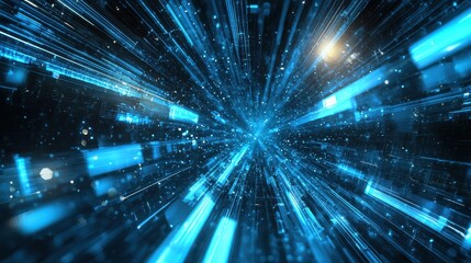 Holographic background featuring sharp blue beams of light intersecting in a high-tech, modern digital scene.