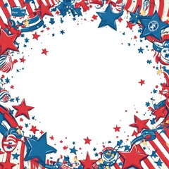 Obraz premium Colorful red, white, and blue star-themed border perfect for festive celebrations and patriotic events, greeting card with copy space in the middle