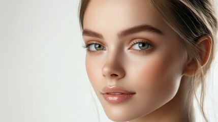 Fototapeta premium Young woman with beautiful skin and natural makeup, portrait shot