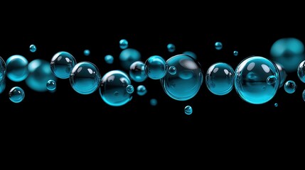 Abstract Blue Bubbles on Black Background