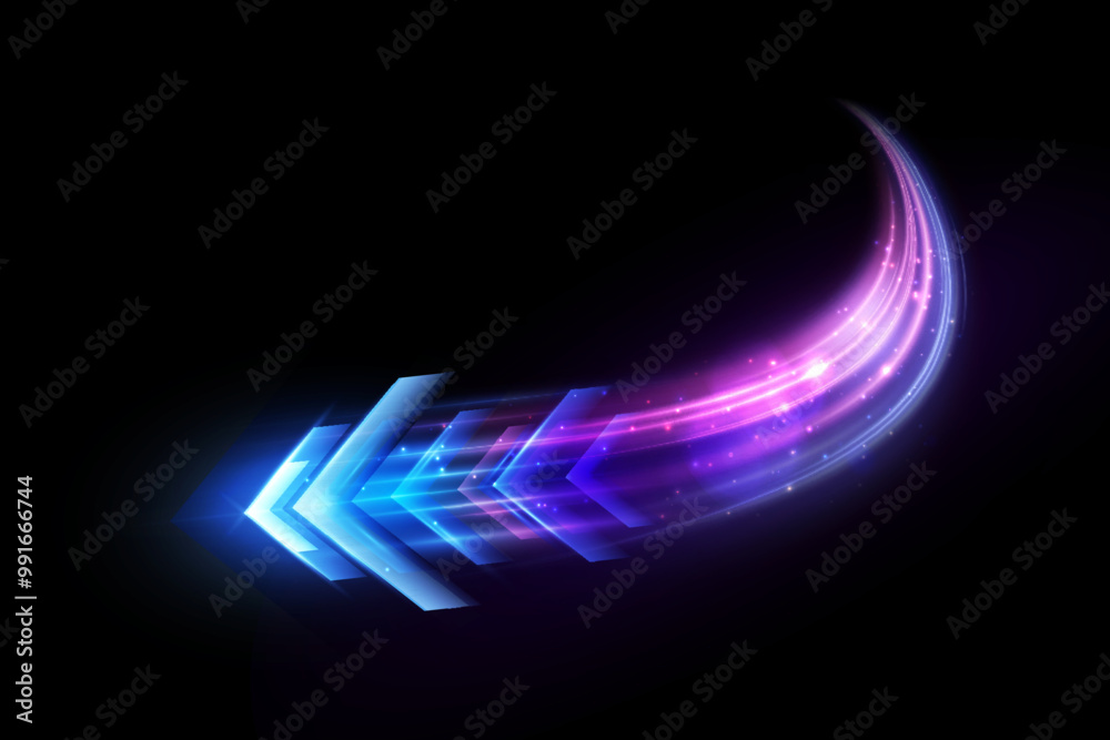 Aufkleber Light effect of high speed movement light high speed arrow bright purple glow. Dynamic movement of high speed arrow light energy. Vector