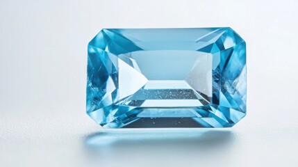  brilliant-cut aquamarine, emphasizing its soft blue hue and clarity, set against a clean, white background