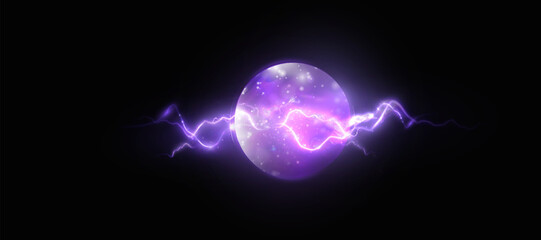 Obraz premium Realistic sphere with liquid texture of planet surface. Vector spatial horizontal illustration of purple planet. Planet view from satellite in outer space.