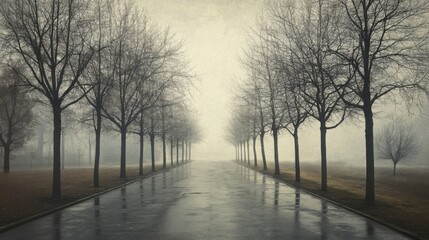 Rain reflection, winter trees. Generative AI