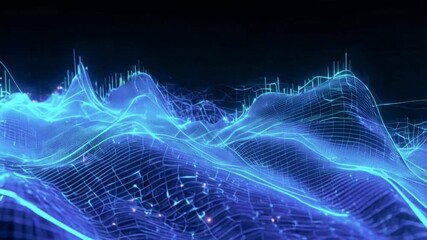 A sleek, minimalist 3D candlestick chart in shades of blue teal rises data points milestones in stock market growth. abstract geometric elements data flow, 4k stock market Background Animation Video 