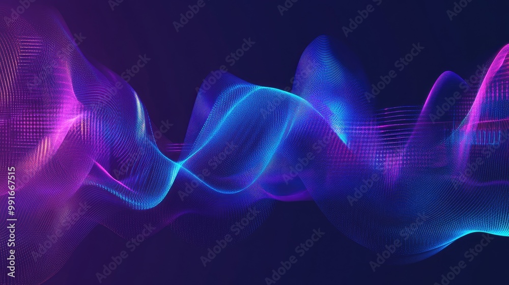 Poster an abstract background showcasing a digital equalizer with smooth gradients transitioning through bl