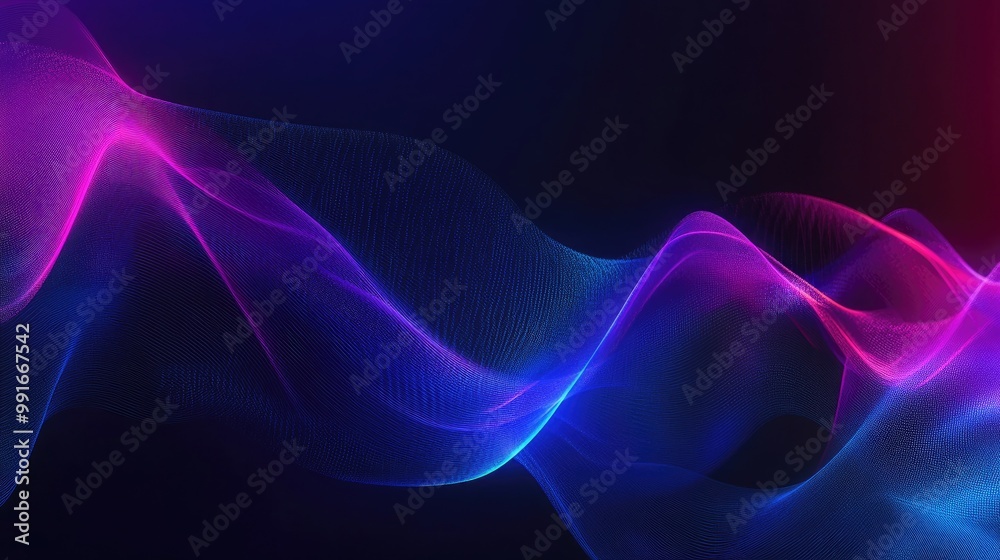 Poster an abstract background showcasing a digital equalizer with smooth gradients transitioning through bl