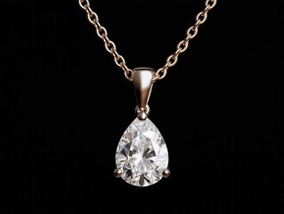 Isolated diamond necklace with a teardrop-shaped pendant, teardrop pendant, elegant detail