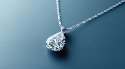 Pear-shaped diamond pendant, isolated with a delicate chain, sparkling subtly, pear-shaped pendant, elegant tear-drop