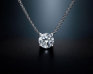 Princess-cut diamond pendant with a minimalist chain, isolated against a dark backdrop, princess-cut pendant, subtle sparkle
