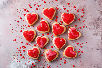 Fototapeta premium Heart shaped cookies on a pink background. High quality photo