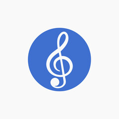 Blue treble clef illustration, symbol of music and rhythm