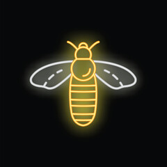 Bright neon bee icon is glowing on a dark background, illuminating the night with its vibrant colors