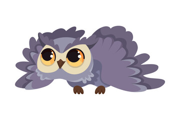 Funny Owl Flying Creature with Large Eyes and Wings Vector Illustration