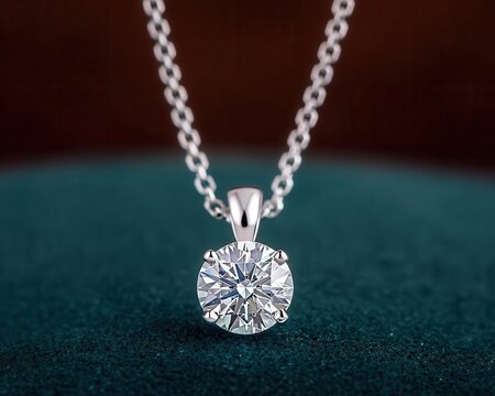 Round diamond solitaire pendant, isolated with soft light highlighting its brilliance, solitaire pendant, timeless charm
