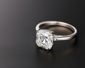 Asscher-cut diamond ring, isolated against a black surface, Asscher-cut ring, vintage charm