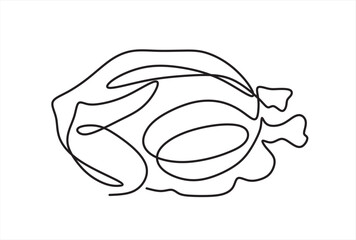 Whole chicken turkey meat continuous one line art drawing of vector