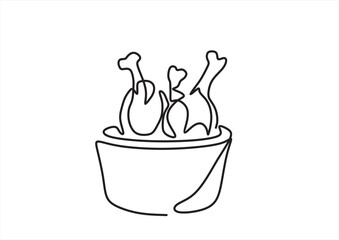 Single continuous line drawing of hot crispy fried chicken leg for restaurant logo emblem. Fast food cafe logotype template concept. Modern one line draw design vector illustration	