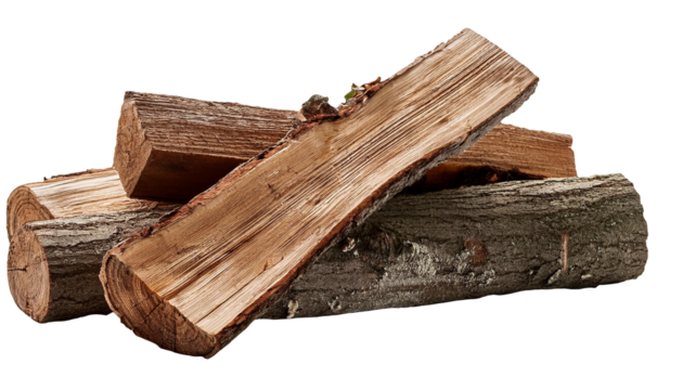 Stack of firewood isolated on white or transparent background - Powered by Adobe